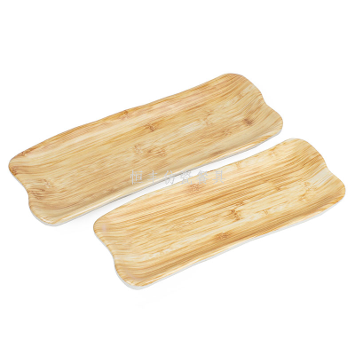 Imitation Wood Grain Long Plate Melamine Plate Commercial Barbecue Rectangular Plate Skewers Long Platter Sushi Hot Pot