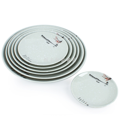 Melamine Plum Blossom round Fish Plate Imitation Porcelain Plum Blossom Plastic Plate Catering Commercial Flat Plate
