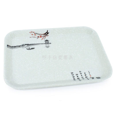 Melamine Plum Blossom Meal Plate Rectangular Plastic Commercial Imitation Porcelain Beef Ball Plate Sushi Dish Hot Pot