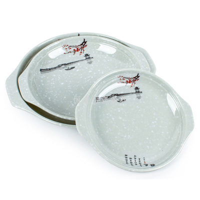 Plum Melamine Binaural Disc Abalone Plate Soup Meal Tray Japanese Imitation Porcelain Tableware Plastic Tape Ear Plate