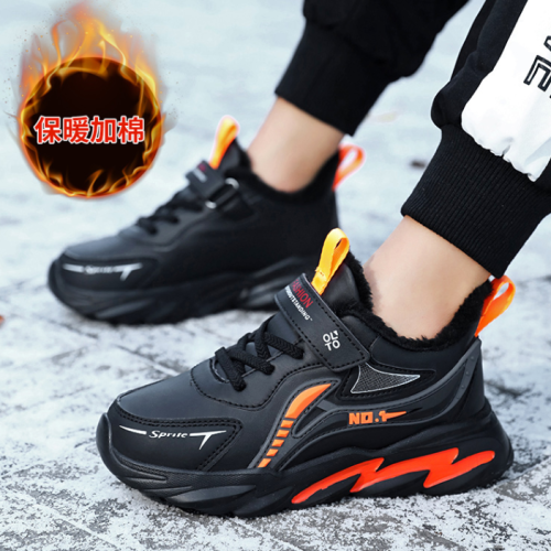 boy shoes 2024 middle and big boys shoes autumn and winter waterproof fleece lined thickened handsome primary school shoes sneaker