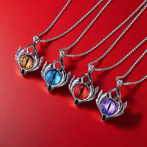 oumeitong eye of the sky evil men‘s necklace personality titanium steel orange eyes alternative unique hipster hip hop ear accessories