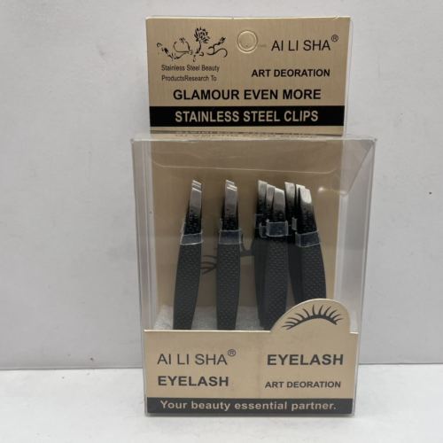 不锈钢眉夹 黑色眉夹 12pc眉夹 pvc盒装眉夹 眉毛镊子斜口眉夹