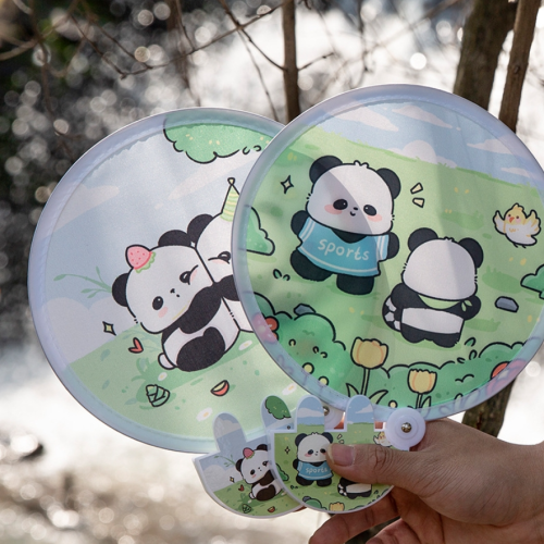 可爱熊猫折叠扇夏日清凉小扇子随身便携团扇创意ins卡通圆扇批发
