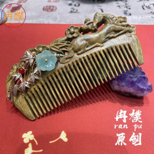 new chinese ancient style national style original natural green sandalwood comb carved design gift elegant handmade