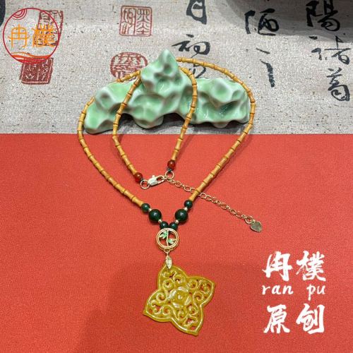 new chinese ancient style national style original jewelry design natural jade niche necklace handmade