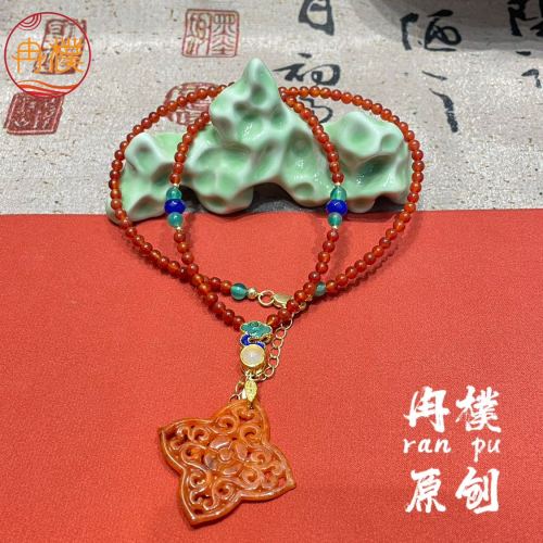 new chinese ancient style national style original jewelry design natural jade niche necklace handmade ethnic style
