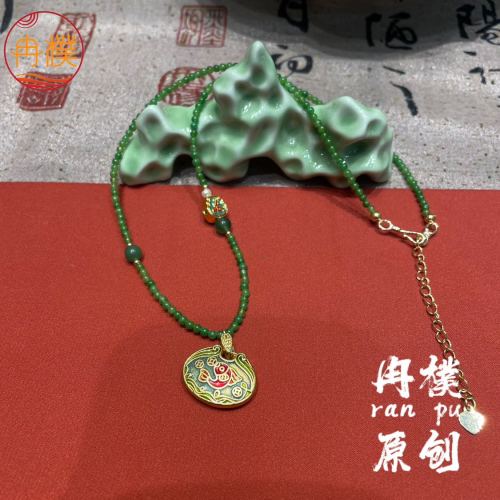 new chinese ancient style original national style design ornament necklace natural jade handmade short chain minority fashion