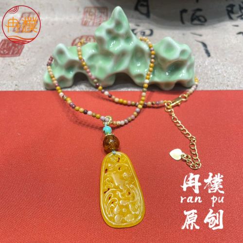 new chinese ancient style national style original design ornament necklace natural jade handmade niche advanced