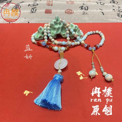new chinese style popular original sweater chain ancient style long chain natural stone luoluo handmade design chinese clothing cheongsam accessories