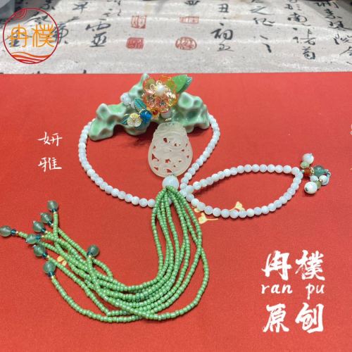 new chinese style popular original sweater chain ancient style long bead necklace natural stone luo luo handmade design chinese clothing cheongsam accessories