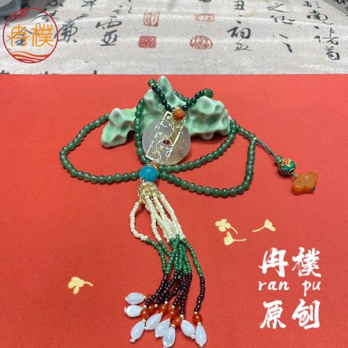 new chinese style hot-selling sweater chain original antiquity long bead necklace natural stone handmade design chinese clothing cheongsam accessories