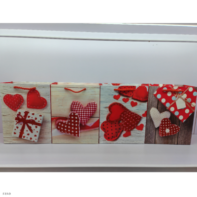 Valentine's Day Paper Bag Love Gift Bag High-End Handbag Shopping Bag Customizable 3D Dusting Powder Craft in Stock