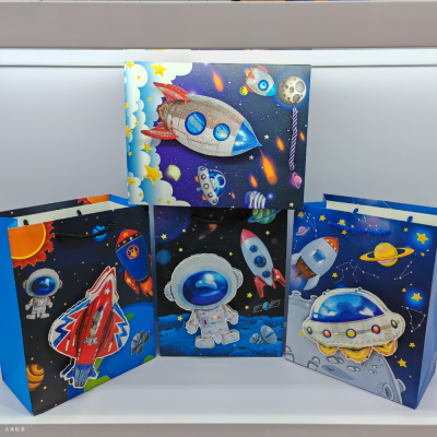 Spaceman Cartoon Gift Bag Three-Dimensional Patch Paper Bag Shopping Handbag 3D Patch Dusting Powder in Stock