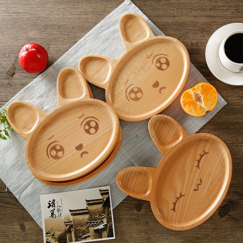木质儿童餐盘 喜怒哀乐兔宝宝分格榉木早餐盘 创意餐具饭盘点心盘