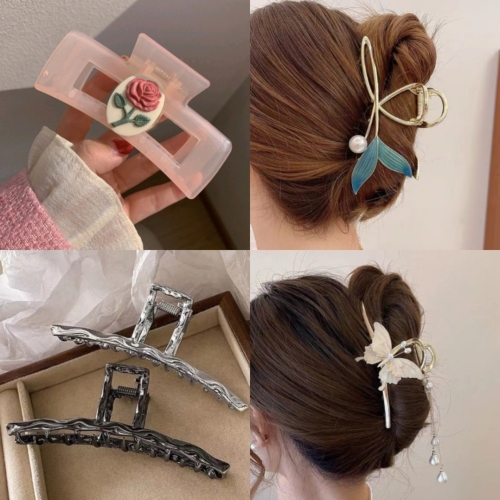 Korean Style Lace Butterfly Barrettes Pearl Tassel Hair Claw Metal Large Grip Girl Updo Shark Clip Hair Accessories for Women