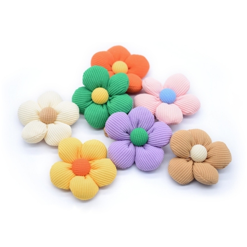 Color Fabric Handmade Five-Petal Flower Accessories DIY Cotton-Filled Flower Brooch Headdress accessories Clothes Shoes Socks Bag Accessories