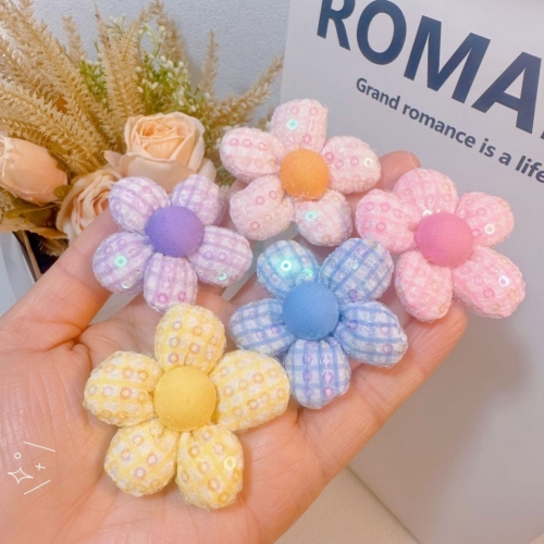 2023 Spring and Summer New Sequined Cotton Five-Petal Flower Hair Accessories Clothing fresh Children‘s Shoes Bag Socks Cap Cell Phone Shell Accessories