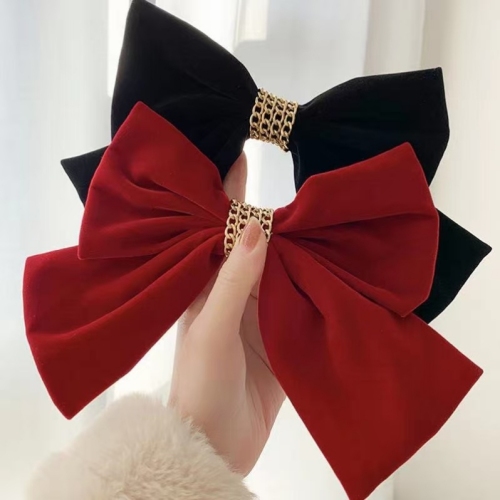 Upgraded Velvet Bow Barrettes Women‘s Large Back Head Super Fairy Not Soft Collapse Headdress Top Clip Hairpin Bang Clip