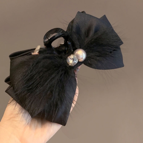 2023 new high-grade barrettes french large hair volume shark clip feather bow grabbing clip headdress