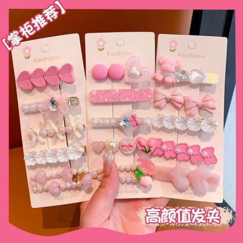 children‘s cute sweet pink barrettes good-looking little girl 2023 new broken hair side bang clip headdress