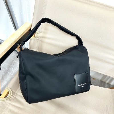 Baistu Cloth Bag 2023 New Simple Casual Hand-Carrying Single Shoulder Women's Bag Wide Shoulder Strap Large Capacity Black Crossbody Bag