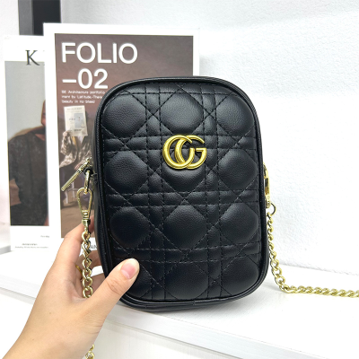 Black Embroidery Thread Bag 2023 New Chain Shoulder Women's Bag High-Grade Western Style Crossbody All-Matching Phone Small Square Bag