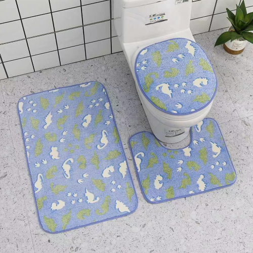 Luminous Floor Mat Three-Piece Toilet Toilet Cover Mat Bathroom Door Mat Coral Fleece Carpet Mat