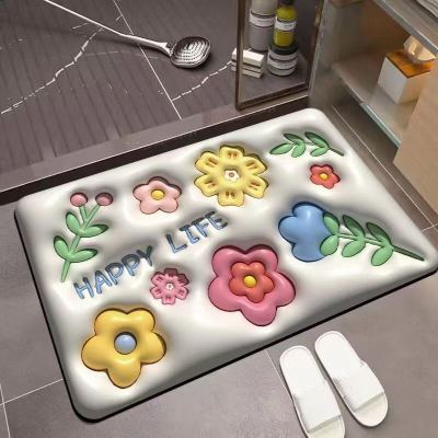 INS Expansion Small Flower Diatom Ooze Floor Mat Non-Slip Suction Naked Eye 4D Stereo Vision Bathroom Mat Toilet Doormat