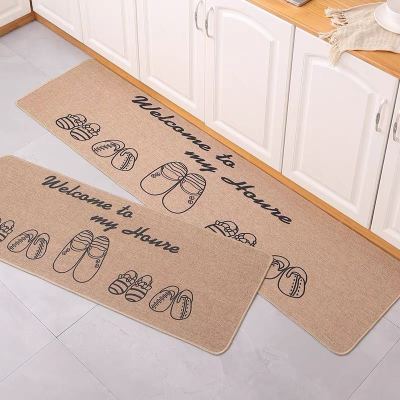 Linen Kitchen Floor Mat Oil-Proof Waterproof Absorbent Long Non-Slip Floor Mat Hand Washable Small Fresh Floor Mat
