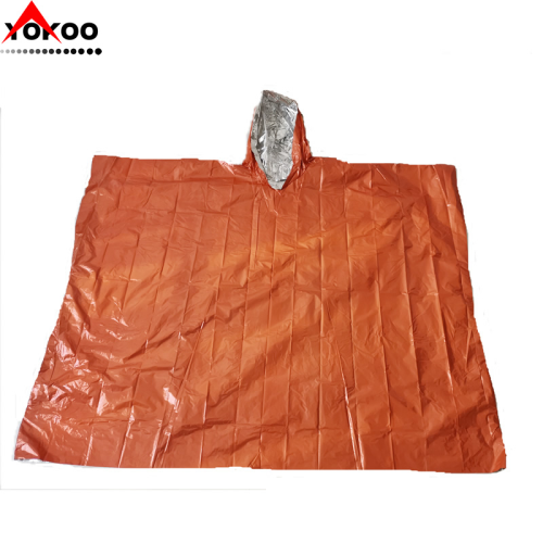 Outdoor Hiking Camping Orange aluminum Film Cold-Proof Thermal Disposable Poncho Disaster Relief Thermal Disposable Raincoat