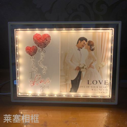 double-heart drill led light usb interface creative decoration crafts photo bedroom bedside lamp photo frame