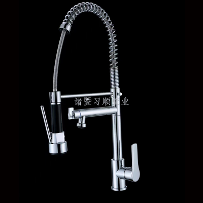Single Handle Matte Black Brass Kitchen Faucet with Spring Pull Down