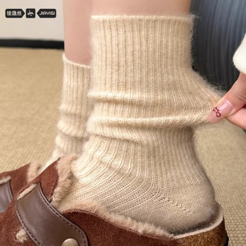 羊毛袜子女秋冬季美拉德中筒袜加厚保暖羊绒长袜冬天勃肯鞋堆堆袜