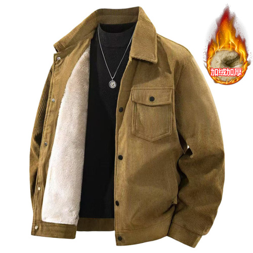 2025秋冬季美式复古灯芯绒外套男士加绒潮流翻领休闲工装保暖夹克