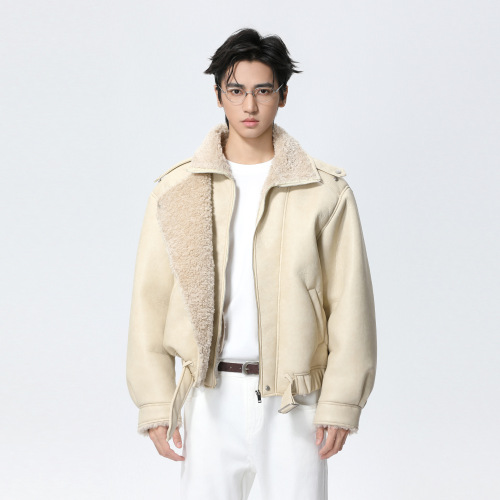 MTLCLOTHES男装|重磅翻领皮毛一体加厚保暖加绒皮衣夹克外套休闲