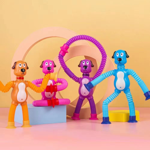 吸盘沙皮狗伸缩管益智减压玩具 百变造型发光拉伸管 沙皮狗拉拉管