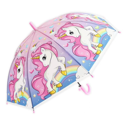 White Pony Cartoon Children's Umbrella Boys and Girls Gift Umbrella Rain and Rain Dual-Use Sun Protection Rain Proof Transparent Children Long Umbrella