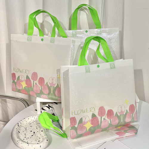 fresh tulip paaging bag gift bag clothing store bag shopping bag minated non-woven bag