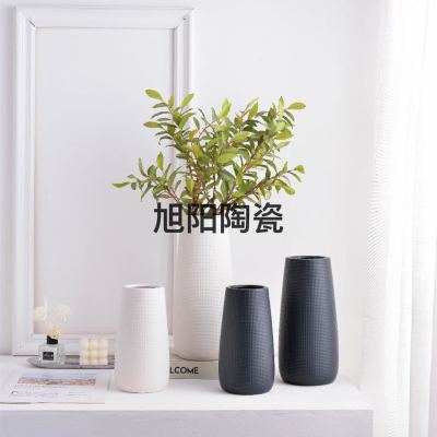 Simple Modern Abstract Geometric White Striped Black Ceramic Vase Flower Arrangement Vessel Domestic Ornaments