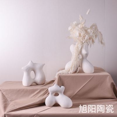 Ceramic Vase Modern Minimalist Furnishings Decoration Living Room Sample Room Ornament Cream Wind Silent Wind Decorative Flower Arrangement