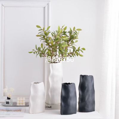 Simple Luxury New Chinese Style Black and White Modern Ceramic Vase Flower Ware Soft Home Decoration Decoration Qingdai Three-Piece Vase