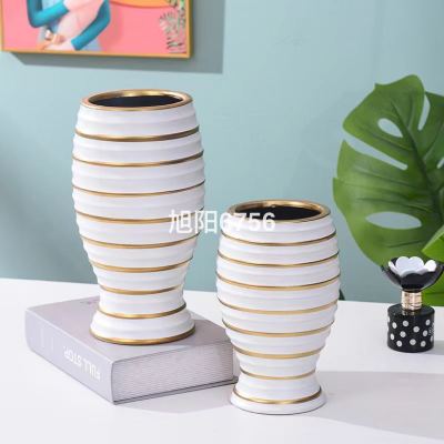 Simple Modern Light Luxury Ceramic Vase Two-Piece Set Soft Home Decoration Decoration and Ornament Model Room Flower Holder