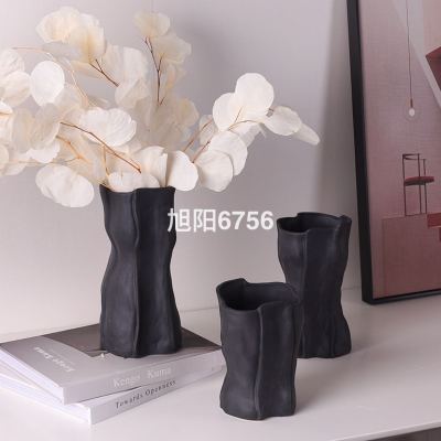 Ceramic Vase Silent Style Black and White Simple Frosted Dried Flower Flower Arrangement Vase Dining Table Sample Room Home Decorations Ornament