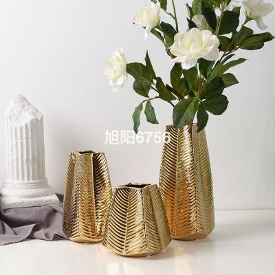 Ceramic Vase Electroplated Golden Dining Table Dried Flower Flower Arrangement Flower Ware Home Decorations and Accessories Decoration Model Room H