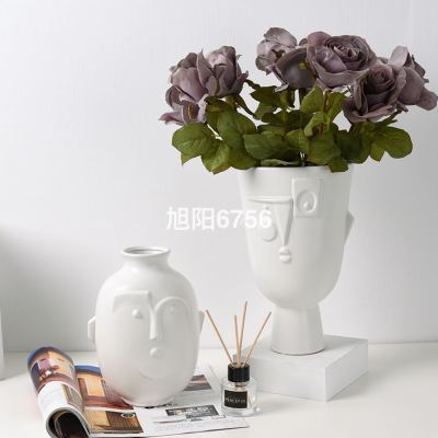 Ceramic Vase Abstract Face Dried Flower Flower Arrangement Flower Ware Creative Showroom Home Decorative Jewelry Decoration H