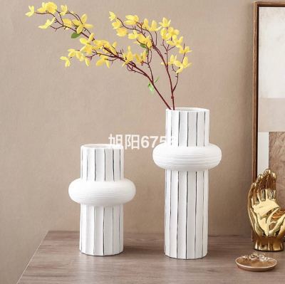 Modern Light Luxury Living Room Golden Circle Ceramic Vase Model Room Hotel Hallway Decorative Flowerpot Designer Creative Decoration