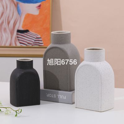 Ceramic Vase Black White Gray with Dried Flowers Wide Mouth Flower Arrangement Model Room Home Decorative Jewelry Ornaments