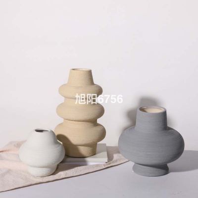 Nordic Brushed Ceramic Vase Decoration Modern Minimalist Living Room Creative Dried Flowers Flower Container Dining Table Soft Decoration