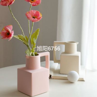 Nordic Minimalist Style Morandi Square Ceramic Vase Artistic Creative Personality Ins Dried Flower Ornaments Desktop Flower Vase